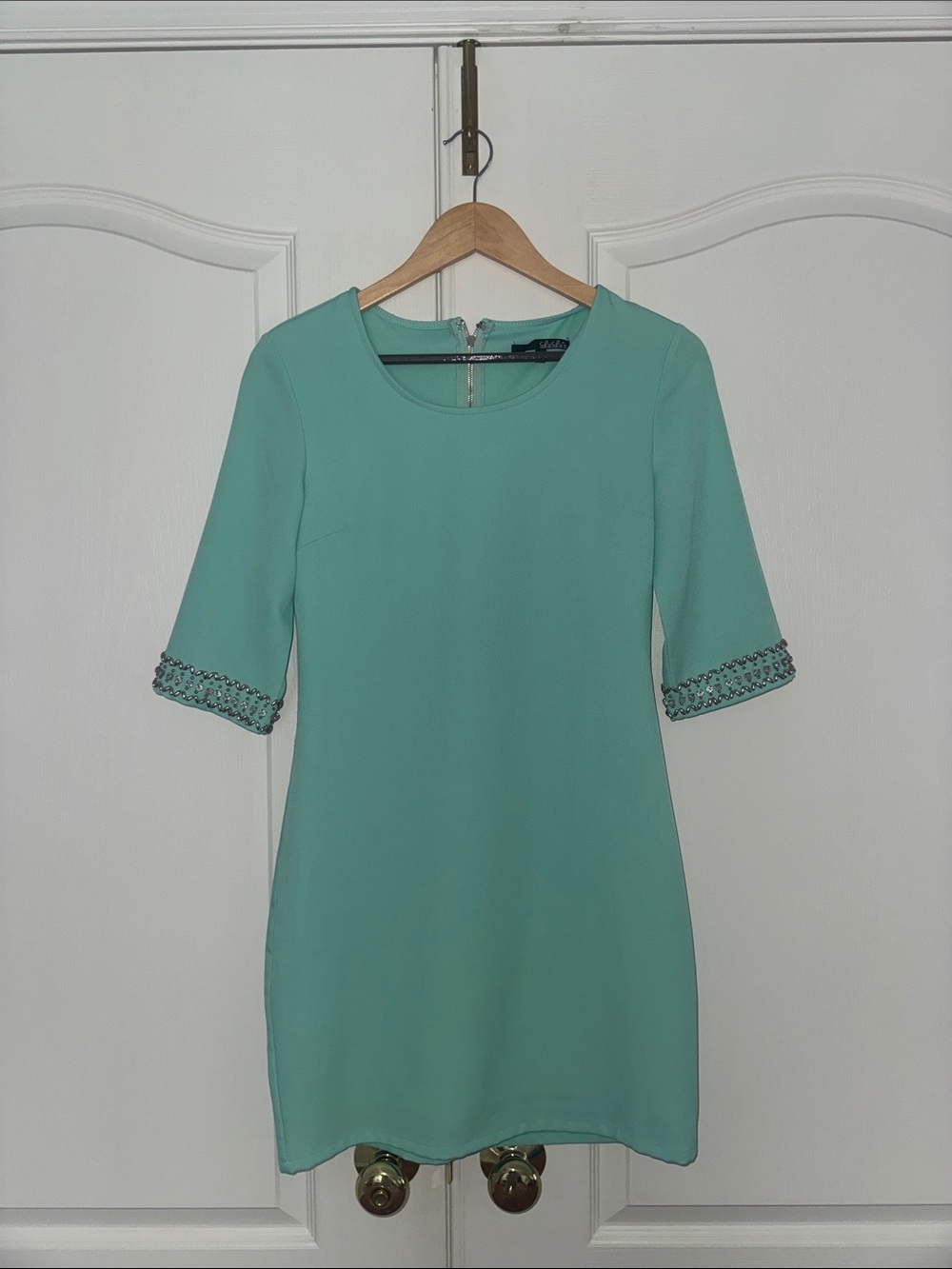 Mint Green 3/4 Sleeve Dress with Diamond Sleeves